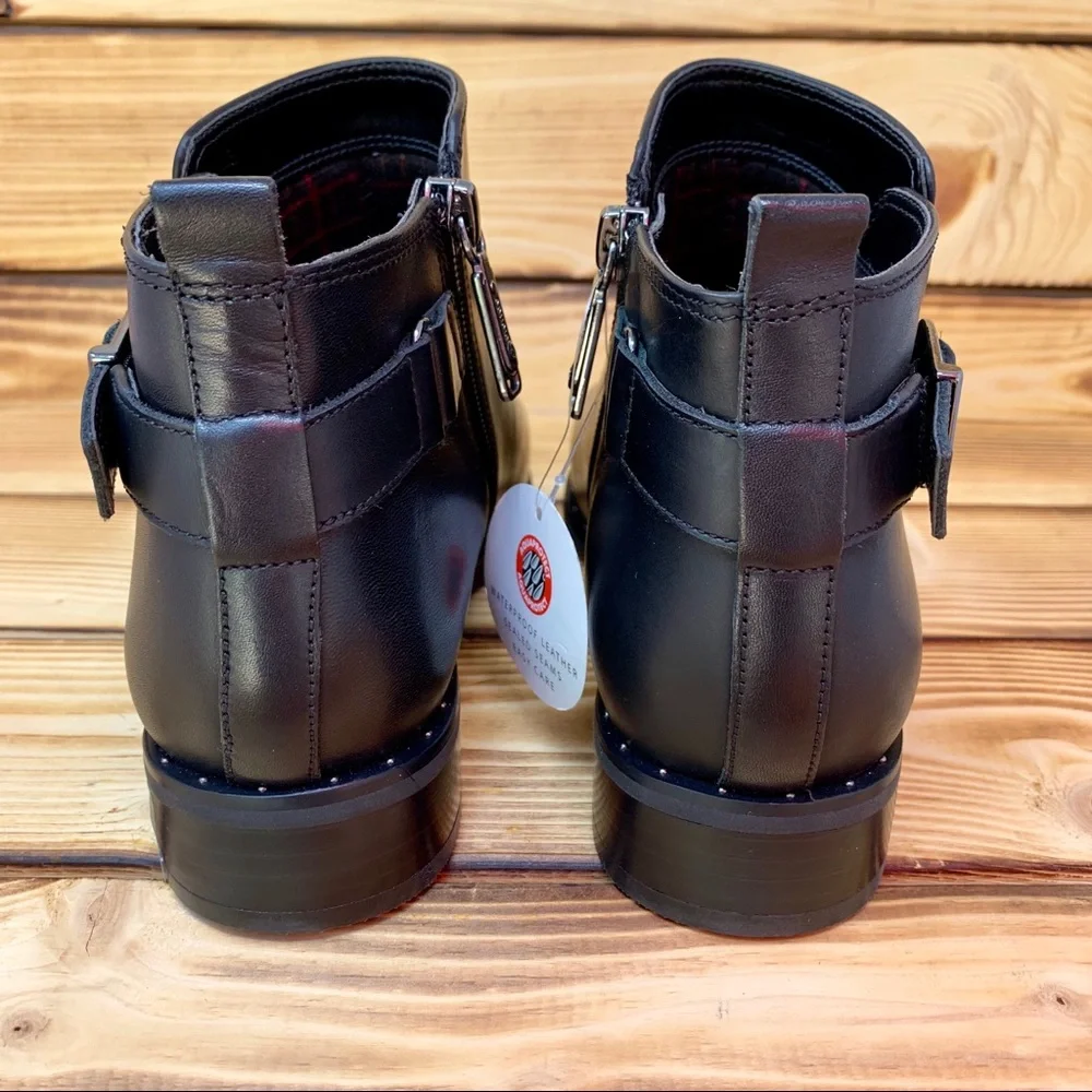 Blondo Black Leather Ankle Booties with Buckle Accent